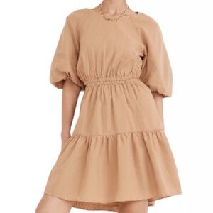 Madewell women’s puff sleeve seersucker mini cut out dress